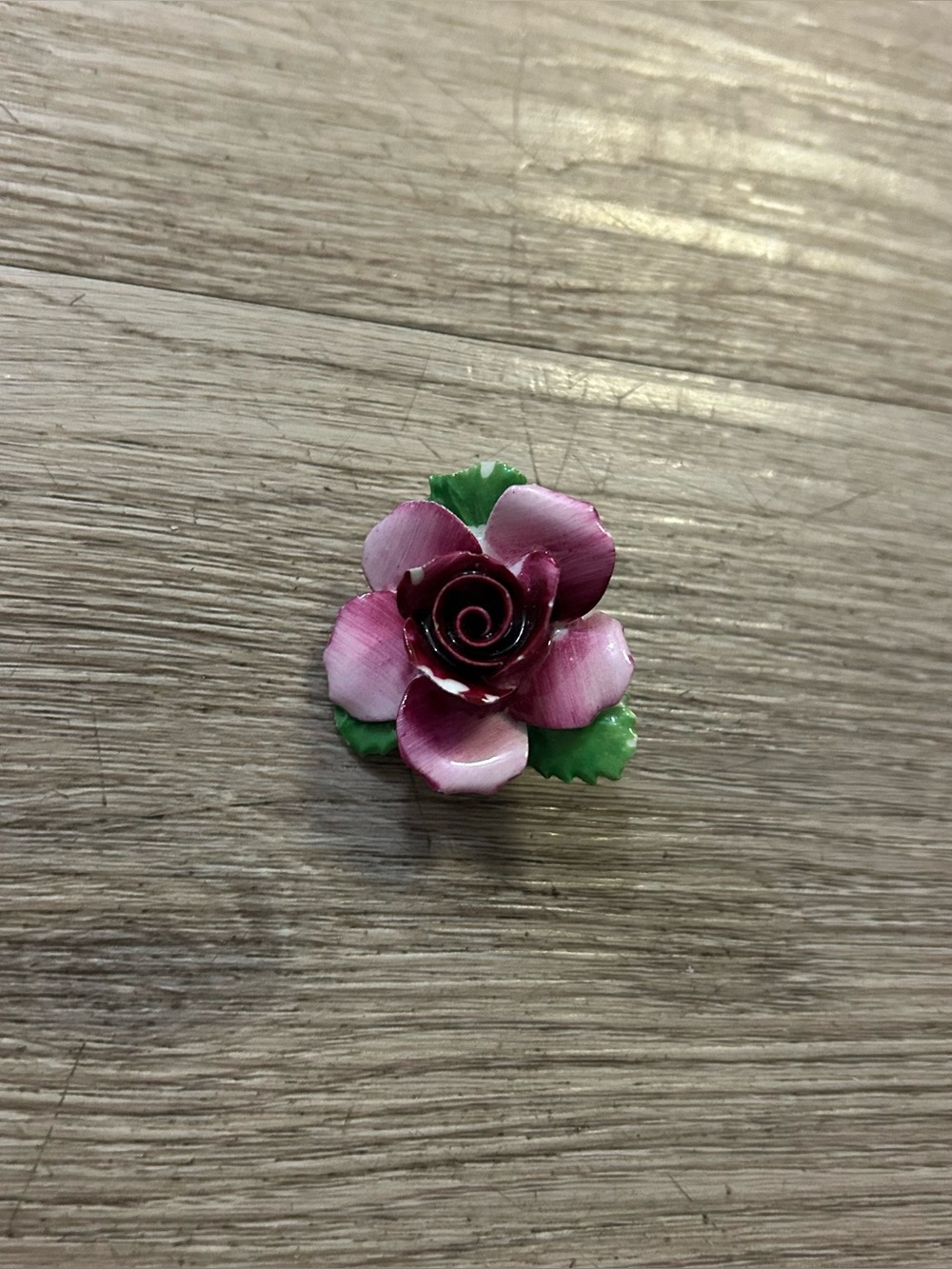 Vintage Royal Adderley Ceramic Pink Rose Brooch